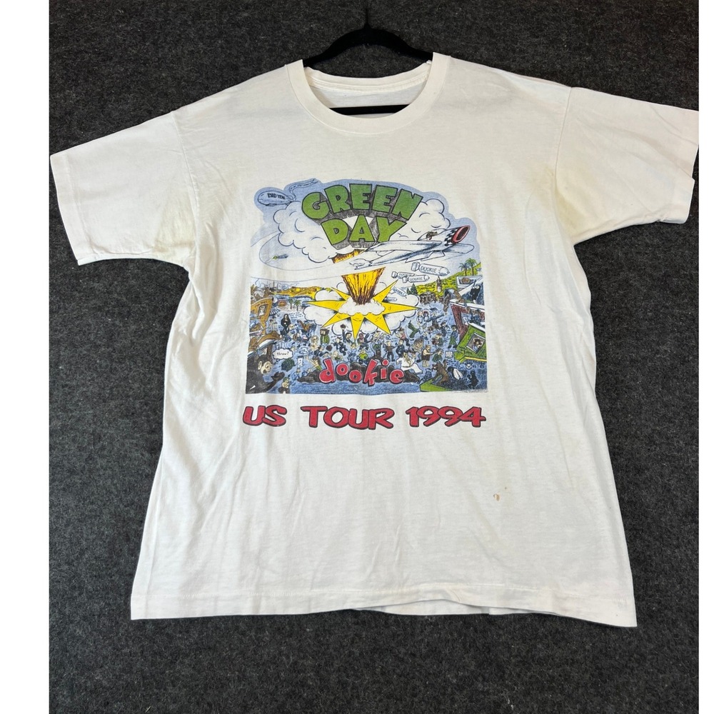 VTG 90s Green Day Dookie US Tour 1994 T Shirt Mens XL White Punk Rock Band Tee